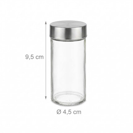 Rotating Bamboo Spice Carousel with 16 Glass Shaker Jars, Silver