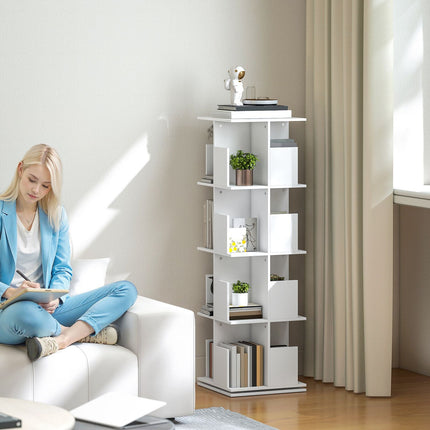 Besisukanti knygų lentyna, 4 aukštai, 16 skyrių, balta MDF