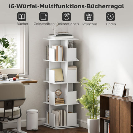 Besisukanti knygų lentyna, 4 aukštai, 16 skyrių, balta MDF