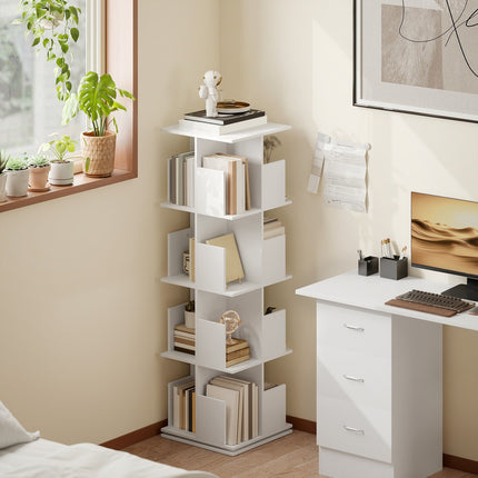 Besisukanti knygų lentyna, 4 aukštai, 16 skyrių, balta MDF