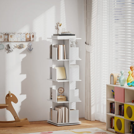 Besisukanti knygų lentyna, 4 aukštai, 16 skyrių, balta MDF