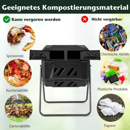 Besisukanti dviejų kamerų komposto dėžė, 160 l, juoda