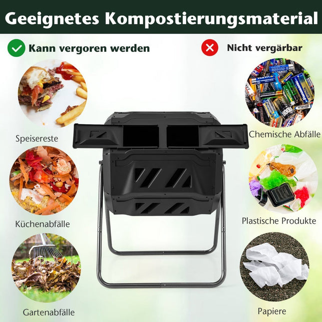 Besisukanti dviejų kamerų komposto dėžė, 160 l, juoda