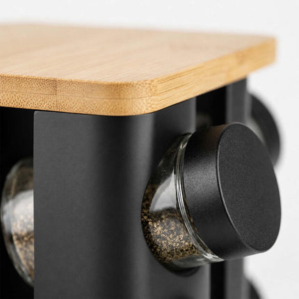 Rotating Spice Carousel with 20 Glass Shaker Jars, Bamboo, Matt Black