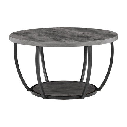 Round Coffee Table, 2-Tier Wood Top, Metal Frame, Grey