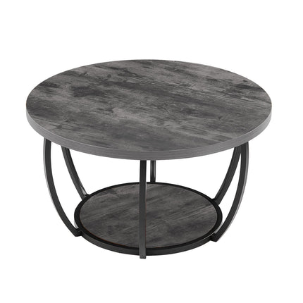 Round Coffee Table, 2-Tier Wood Top, Metal Frame, Grey