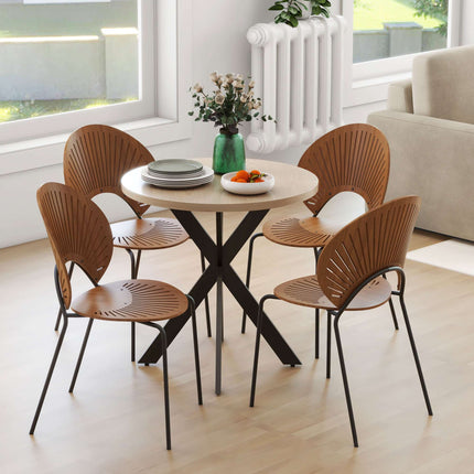 Apvalus valgomojo stalas, 75 cm, 2-4 vietos, rudas MDF