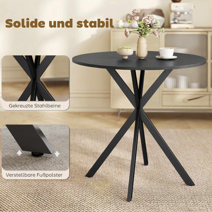 Apvalus valgomojo stalas, medžio imitacijos, 80 cm, reguliuojamo aukščio kojelės