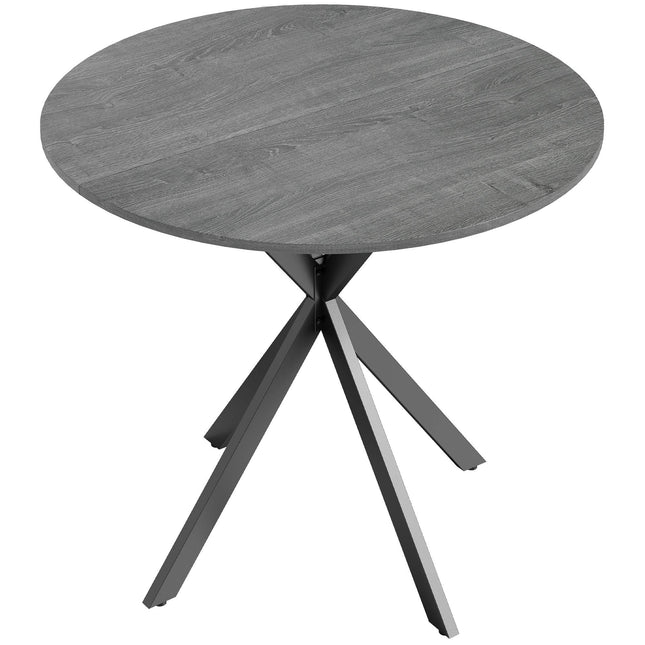 Apvalus valgomojo stalas, medžio imitacijos paviršius, 80 cm, plieninis rėmas