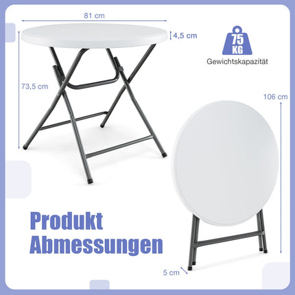 Apvalus sulankstomas stalas, 81 cm, atsparus oro sąlygoms HDPE, metalinės kojos