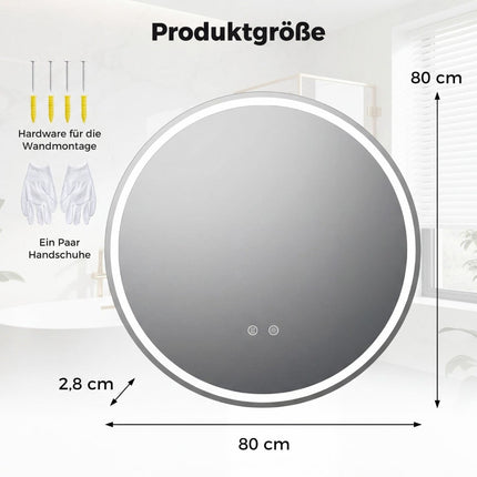 Apvalus LED vonios veidrodis, reguliuojamo ryškumo, Ø80 cm