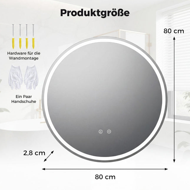 Apvalus LED vonios veidrodis, reguliuojamo ryškumo, Ø80 cm