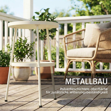 Apvalus metalinis lauko staliukas, kreminės baltos spalvos, Ø36 cm