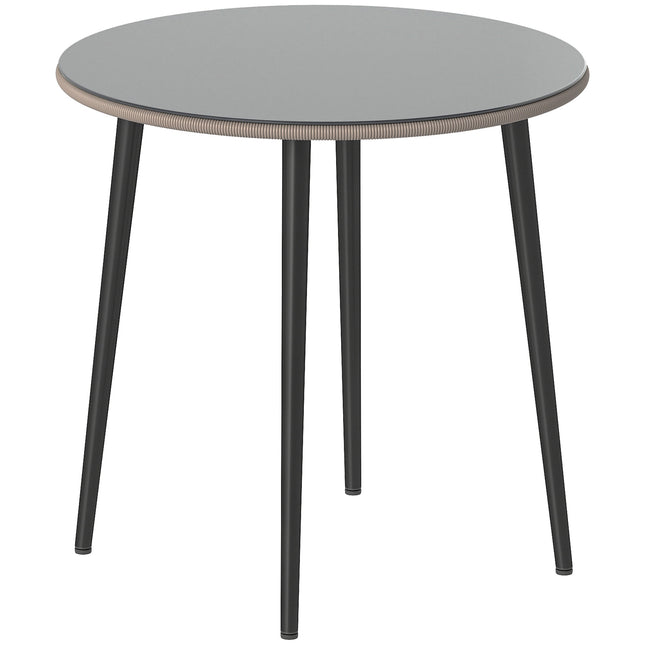 Apvalus lauko valgomojo stalas, 80 cm, stiklas ir rotangas