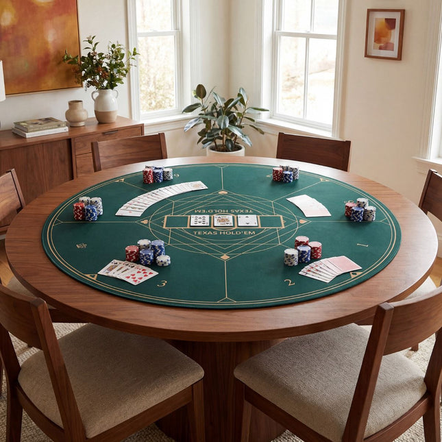 Apvalus pokerio kilimėlis, 47 colių, neslystantis guminis pagrindas, žalias