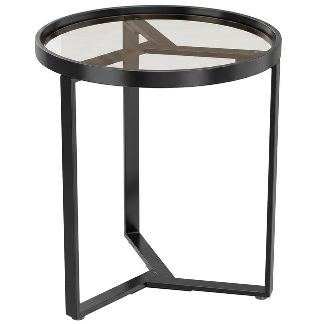 Apvalus šoninis staliukas, grūdinto stiklo stalviršis, juodas 45 cm