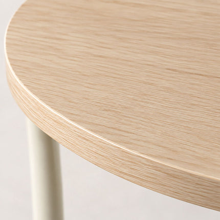 Round Side Table with 2 Shelves and Adjustable Feet, Cream, Light Wood-Effect