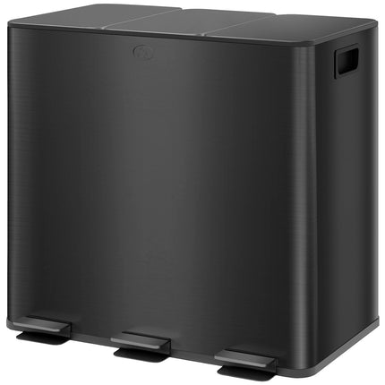 Šiukšliadėžė 3 x 15 litrų talpos, nerūdijančio plieno, su pedalu ir dangčiu bei kojiniu pedalu, svetainėms ir biurams, 61,9 x 36,6 x 43,2 cm