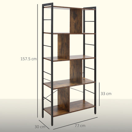 Ruda, 5 aukštų knygų lentyna, metalinis rėmas, 77x30x157,5 cm