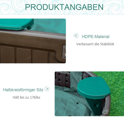 Smėlio dėžės brezentas su sėdynėmis 183x105x22,5 cm HDPE tamsiai žalias vaikams 3-12 metų