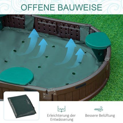 Smėlio dėžės brezentas su sėdynėmis 183x105x22,5 cm HDPE tamsiai žalias vaikams 3-12 metų