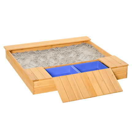 Smėlio dėžė su mediniu, dulkėms atspariu stogu, 2 daiktadėžėmis, 3-6 metams, 125 x 121 x 17,5 cm