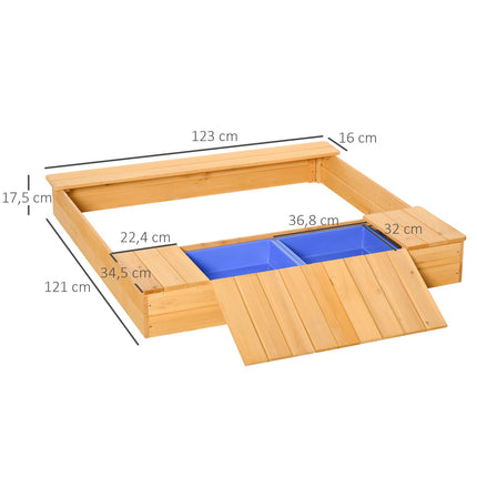 Smėlio dėžė su mediniu, dulkėms atspariu stogu, 2 daiktadėžėmis, 3-6 metams, 125 x 121 x 17,5 cm