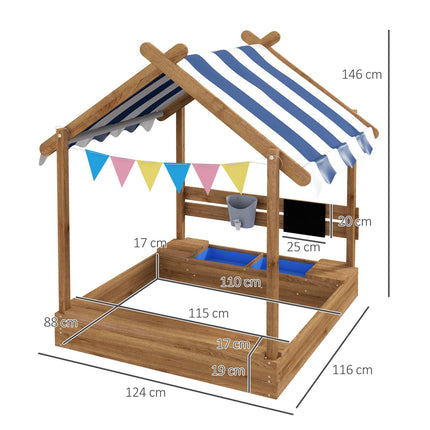 Smėlio dėžė su stogu, medinė smėlio dėžė su sėdyne ir lenta, 3-7 metams, 124x116x146cm, sodo žaidimų namelis, rudas