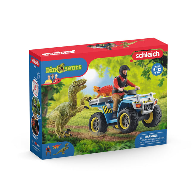 Schleich dinozaurų pabėgimas iš velociraptoriaus keturračiu