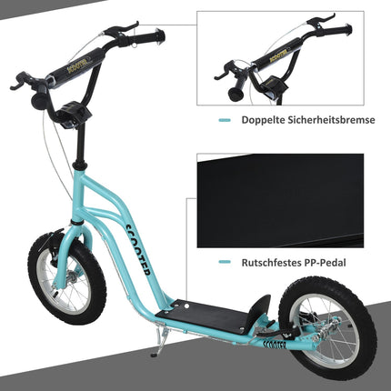 Vaikiškas paspirtukas-skuteris, miesto paspirtukas-lenta su pneumatinėmis padangomis, 12 colių, nuo 5 metų, mėlynas, 120x58x75-80 cm