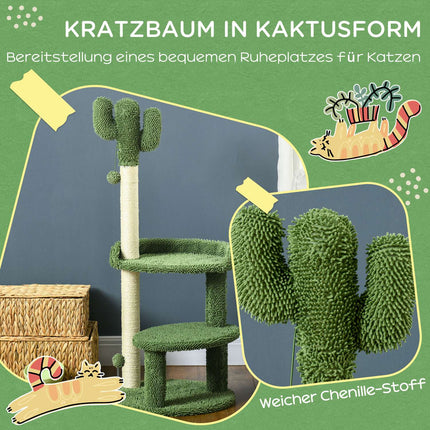 Draskynė 111 cm katėms su 2 pakopomis ir žaidimų kamuoliuku, katėms iki 10 kg, sizalas, žalia