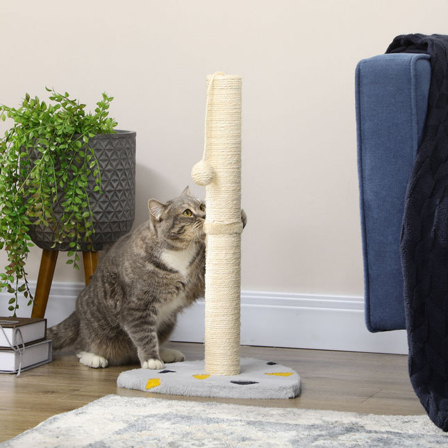 Cat scratching post, 62 cm jute with ball - light grey/beige