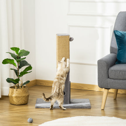 Draskyklė katėms, 79 cm, su džiuto virve ir žaislais, pliušinis, pilkas