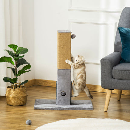 Draskyklė katėms, 79 cm, su džiuto virve ir žaislais, pliušinis, pilkas