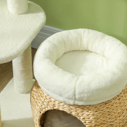 Draskynė 79 cm katėms su ola, guoliu, žaidimų kamuoliukais, draskynė katėms su sizalio draskyklomis, katėms iki 5 kg, kreminės baltos spalvos
