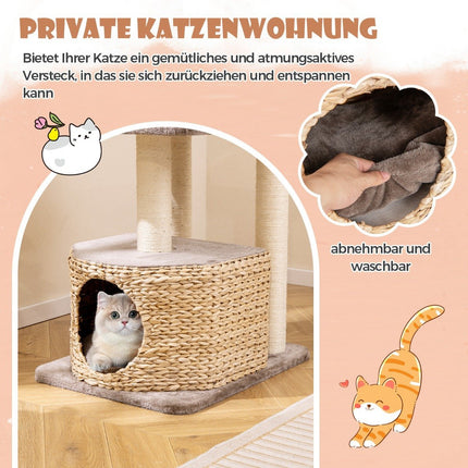 Draskyklė su katėms skirta ola, platformomis, kamuoliuku, tupima ir pagalvėle, kačių drebučiu, laipiojimo medžiu