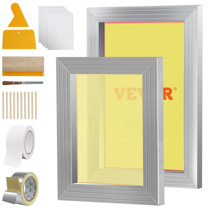Screen Printing Kit, 2 Aluminum Frames 8x10, 10x14, 110 Mesh