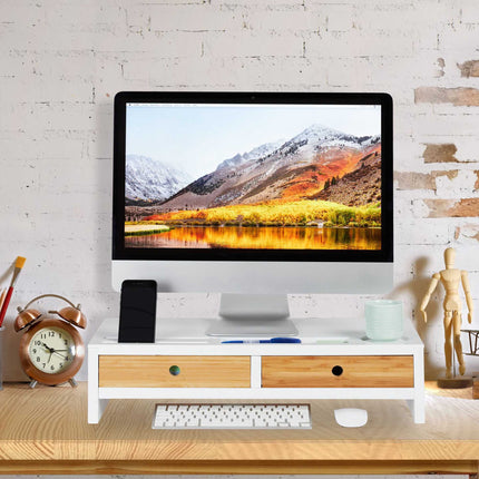 Ekrano stovas su 2 stalčiais, baltas