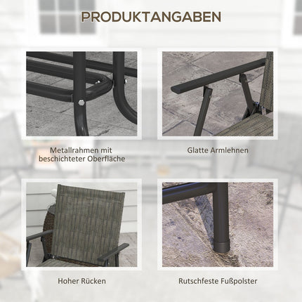 Sėdimų vietų grupė, 4 dalių sodo baldų komplektas, sulankstomas sėdimų vietų komplektas, kurį sudaro 1 stalas, 2 kėdės, 1 dvivietė sofa, balkono baldų komplektas, metalas, ruda