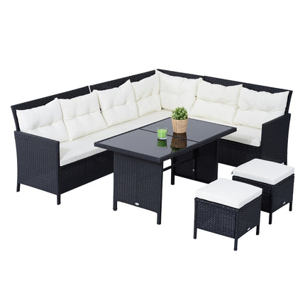 Outdoor sofa set, 7 seats, poly rattan, black/cream/white
