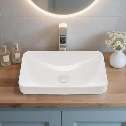 Semi-Recessed Bathroom Sink, White Ceramic 490x305mm