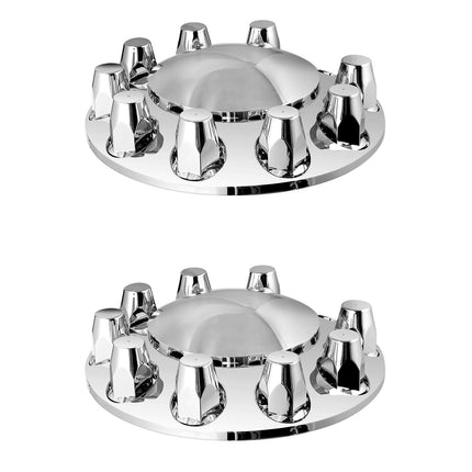 Semi Truck Front Axle Wheel Covers, 10-Hole Rims, ABS, Bright Silver