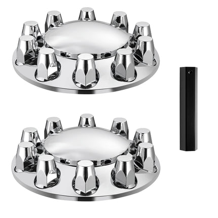 Semi Truck Front Axle Wheel Covers, 10-Hole Rims, ABS, Bright Silver