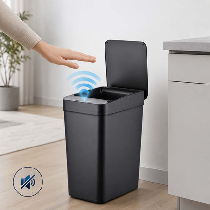 Sensorinių virtuvės šiukšliadėžių rinkinys, 9 l ir 15 l, juodas, automatinis