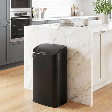 Sensor Rubbish Bin 48 L with Automatic Lid, Stainless Steel, Black, Touch-Free