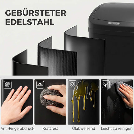 Sensor Rubbish Bin 48 L with Automatic Lid, Stainless Steel, Black, Touch-Free