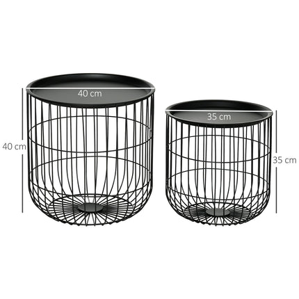 Set of 2 coffee tables in black steel with storage