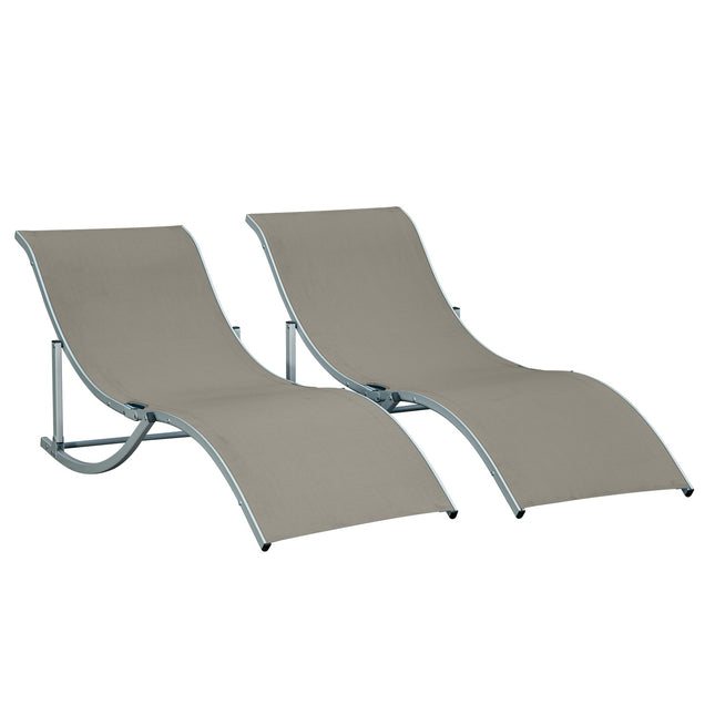 2 saulės gultų komplektas, sodo gultai, audiniu aptrauktas gultas, ergonomiškas, aliuminis, su tekstu, šviesiai pilkas, 165 x 61 x 63 cm