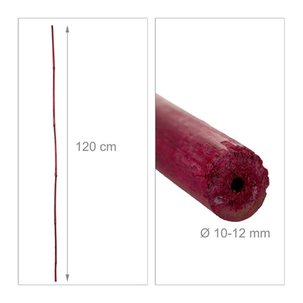 25 raudonų bambuko lazdų rinkinys, 120 cm