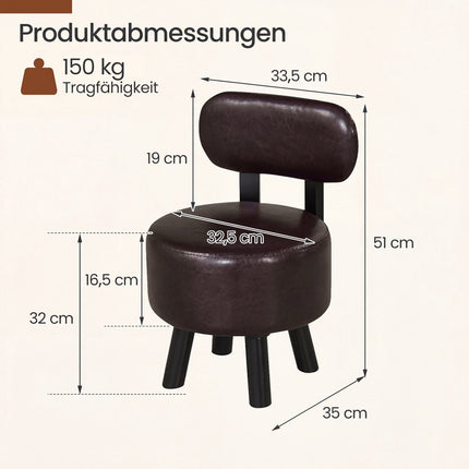 2 rudų dirbtinės odos taburečių su atlošu rinkinys, 150 kg keliamoji galia